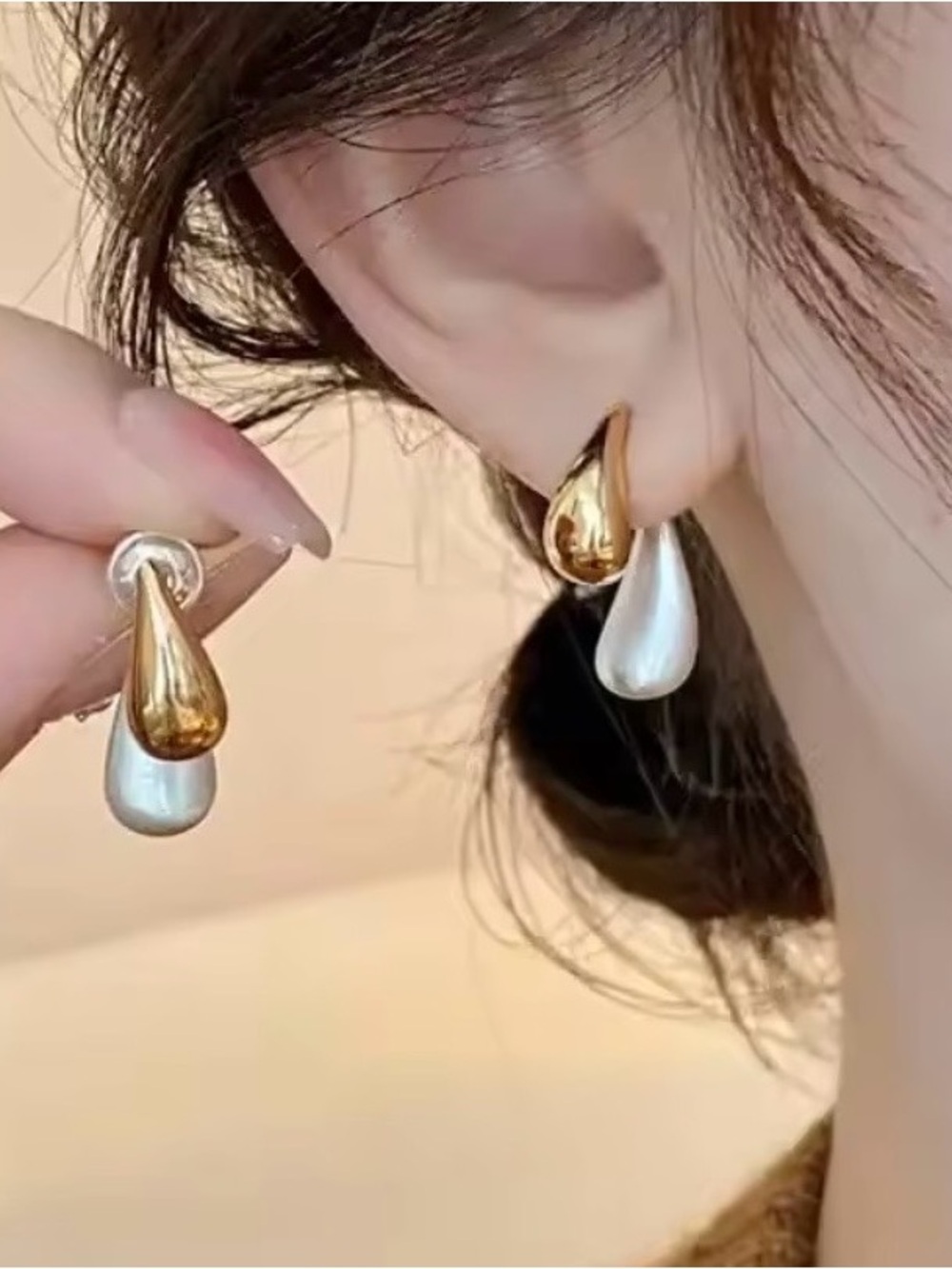 Double Drop Front Back Earrings Two Tone Mixed Metals Gold Silver AP30